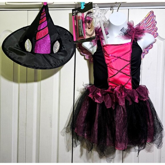 Other - Unicorn Witch Costume Girls 8-10 Tutu Dress Hat Wings Tail Fairy Wand Halloween